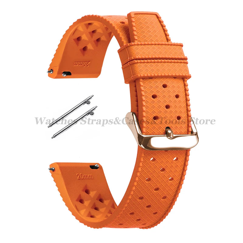 Garmin 18/20/22mm Quick Release Tropic-Style Silicone Band in Orange with Rose Gold Buckle