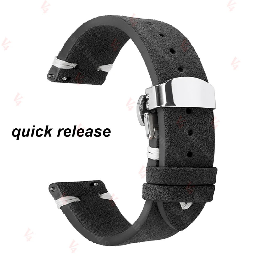 Garmin Suede Butterfly Clasp Band in Black, White Stitching