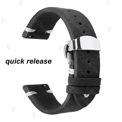 Garmin Suede Butterfly Clasp Band in Black, White Stitching