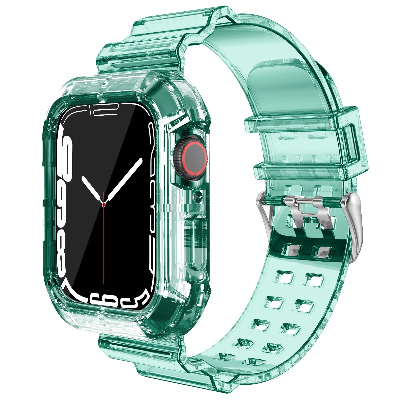 Apple Watch with transparent soft silicone strap, highlighting comfort and stylish design, perfect for any occasion.