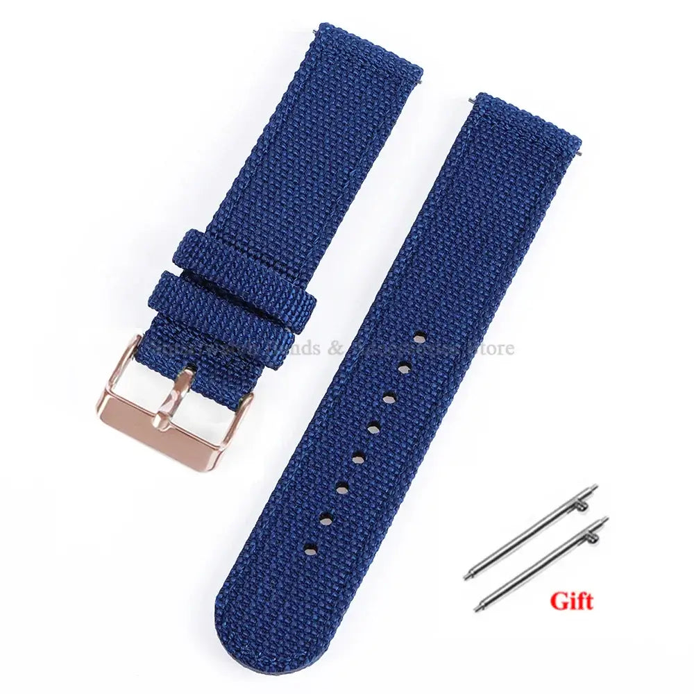 Samsung Galaxy Watch Textured Nylon Buckle Strap in Navy Blue / Rose Gold Buckle