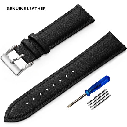 Grained Leather Band in Black with Silver Buckle