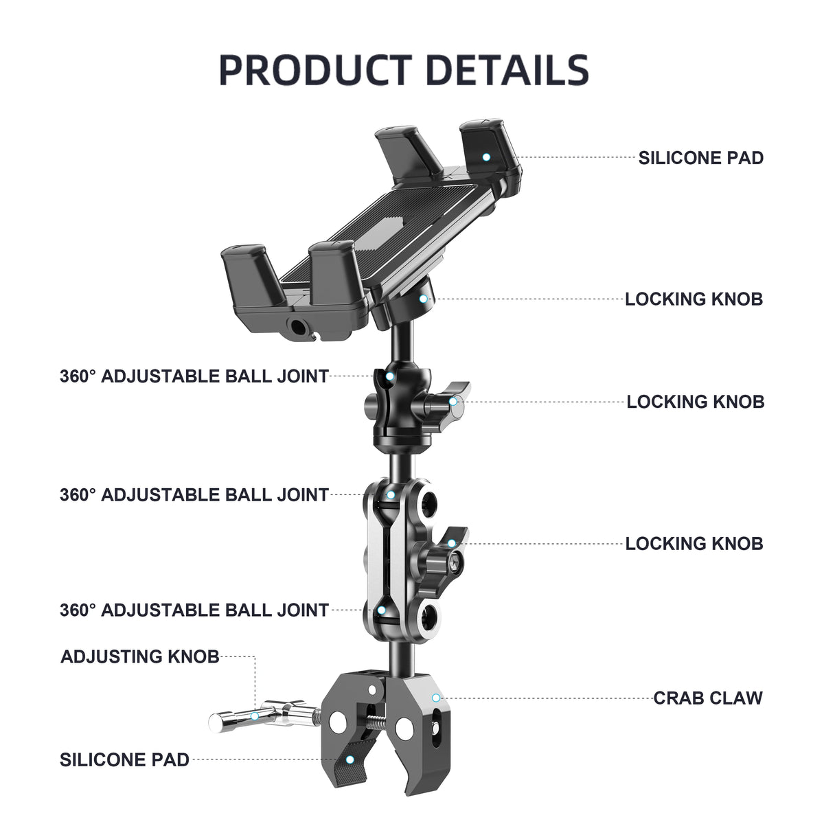 Heavy-Duty Clamp Phone and Tablet Mount for Golf Cart Bars and Roof Struts