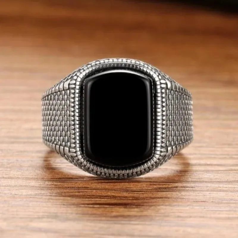 Black Agate Geometric Ring, 925 Sterling Silver - view 5
