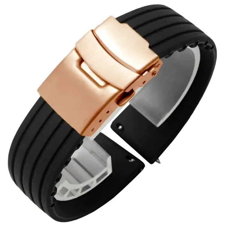 Suunto Ribbed Silicone Folding-Clasp Band - Black / Rose Gold Clasp