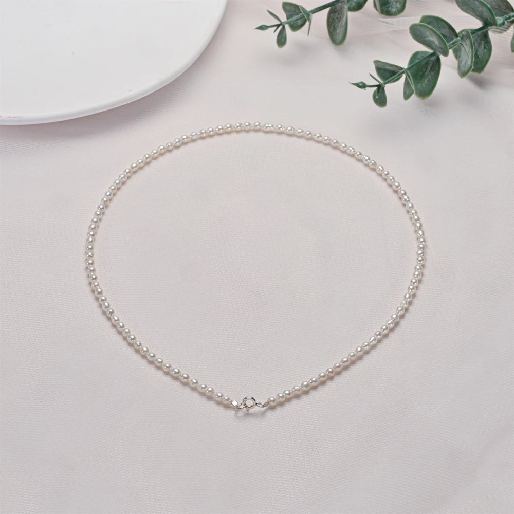 Dainty Rice Freshwater Pearl Necklace, 2.5-3.5mm, 925 Sterling Silver, 40cm