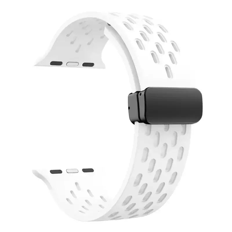 White perforated silicone Apple Watch band with magnetic clasp