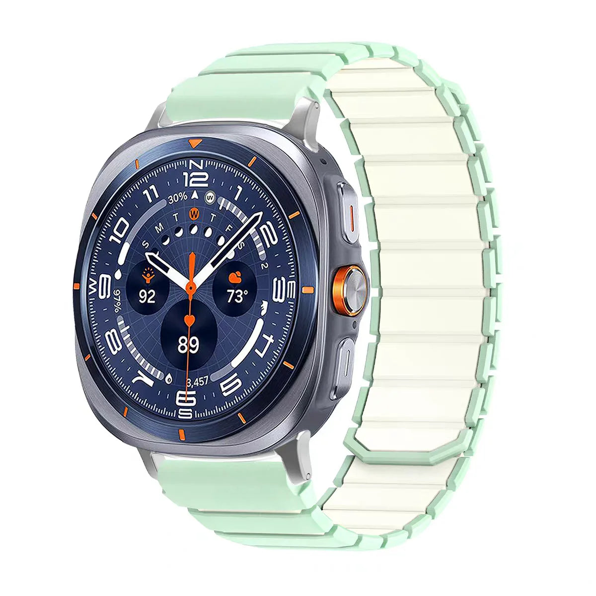 Samsung Galaxy Silicone Magnetic Watch Band Fits Watch8/Watch8 Classic/Watch9/Ultra/Ultra2 in grey with secure magnetic clasp.