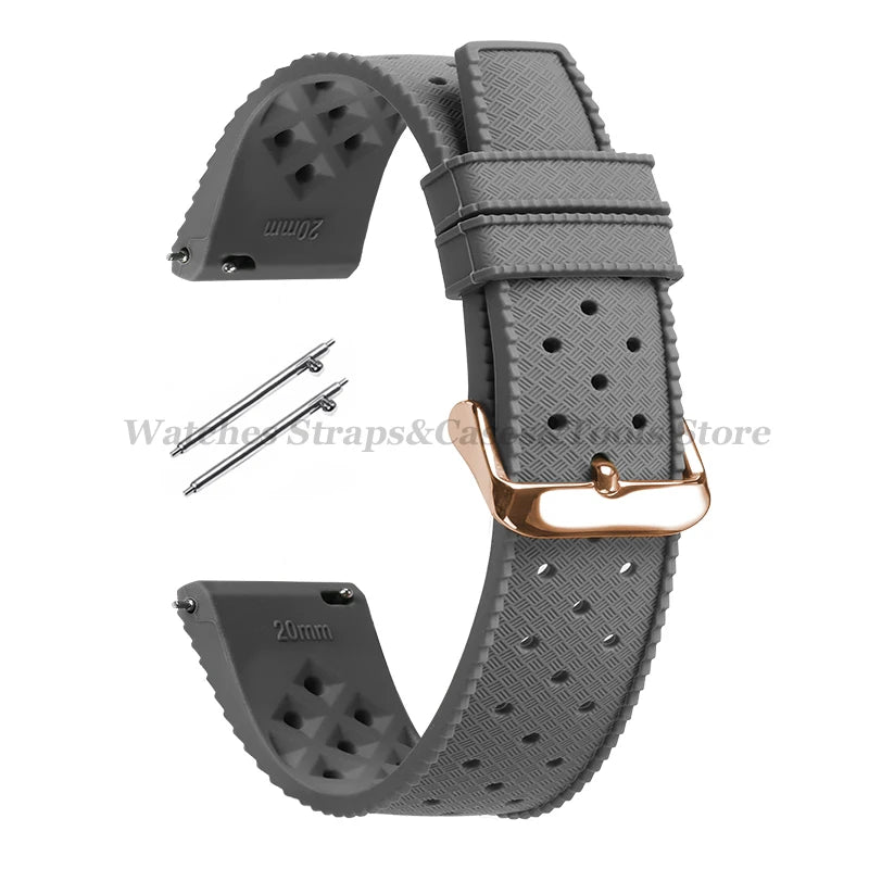 Garmin 18/20/22mm Quick Release Tropic-Style Silicone Band in Gray with Rose Gold Buckle