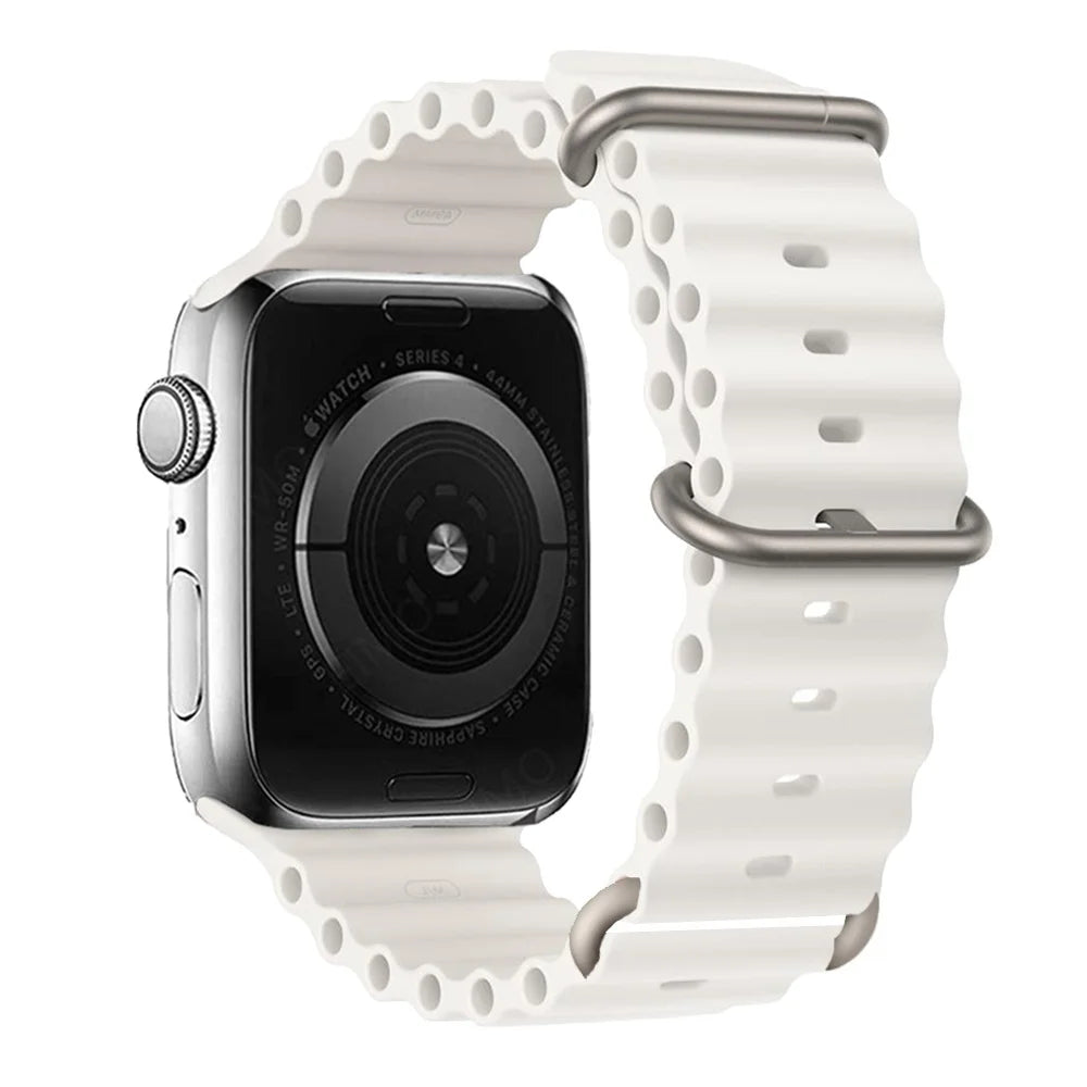 Ribbed Silicone Apple Watch Band with Adjustable Metal Loop in Ivory