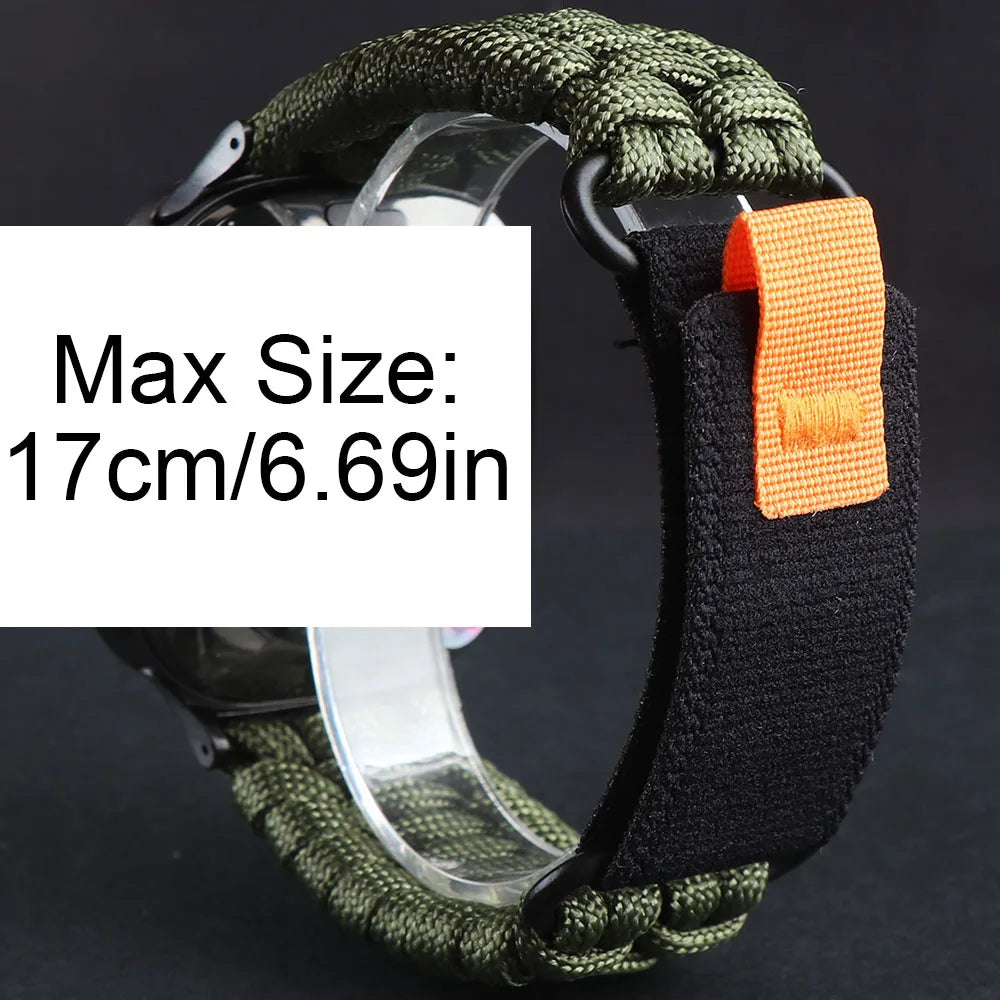 Samsung Galaxy Nylon Umbrella Rope Watch Band For Watch8/Watch8 Classic/Watch9/Ultra/Ultra2 showing max size 17cm/6.69in.