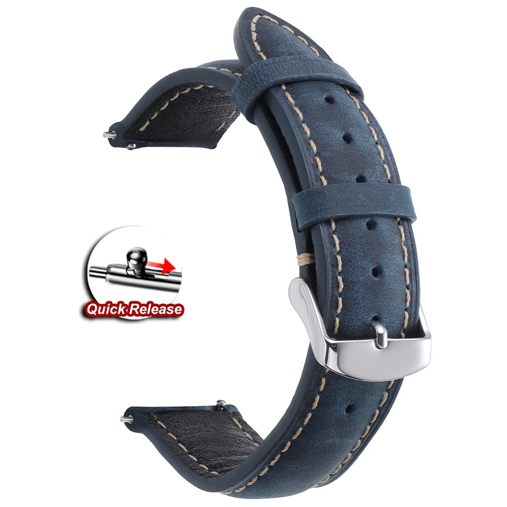 Vintage Stitched Leather Band in Navy Blue