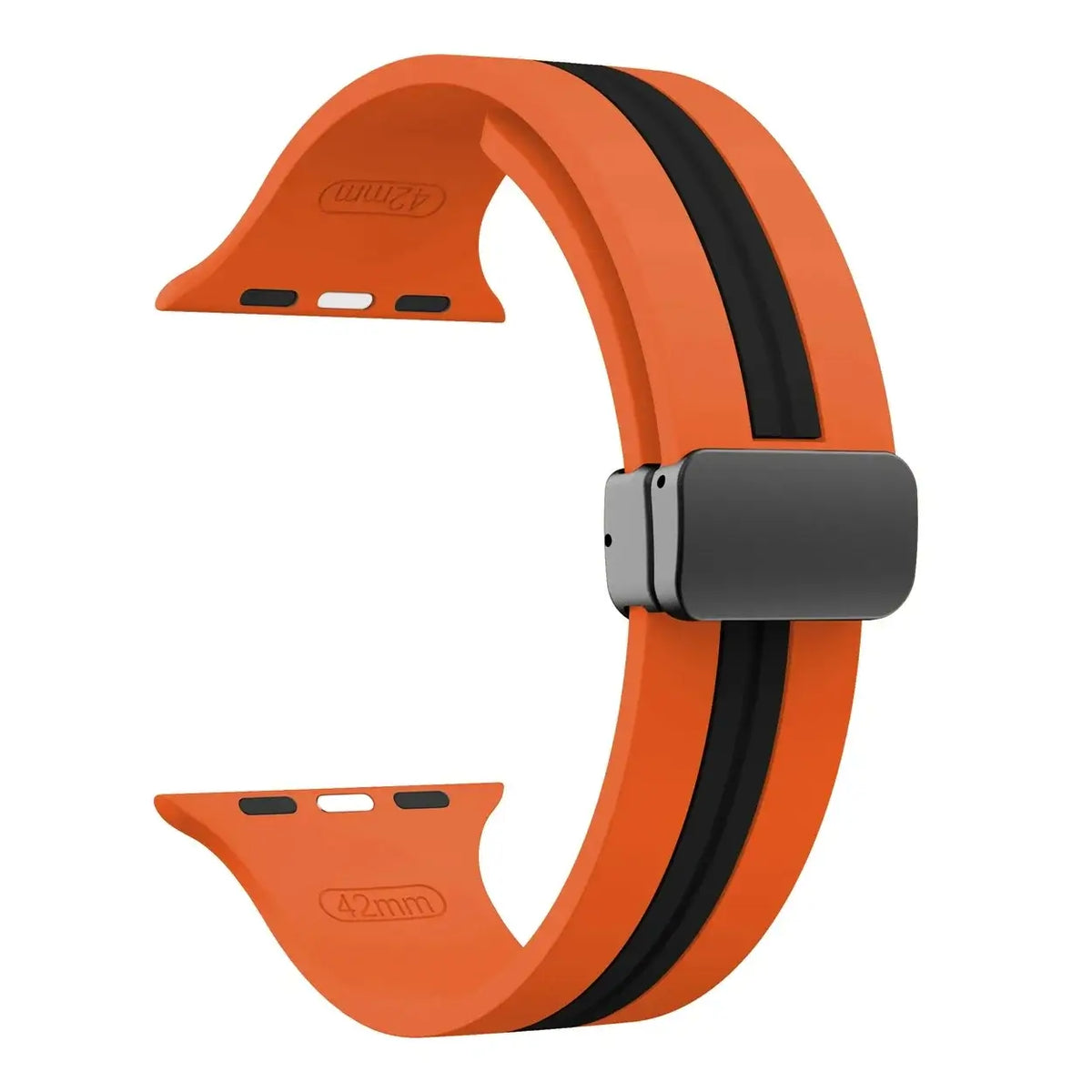 Orange / Black - Black Clasp striped silicone Apple Watch band with magnetic clasp