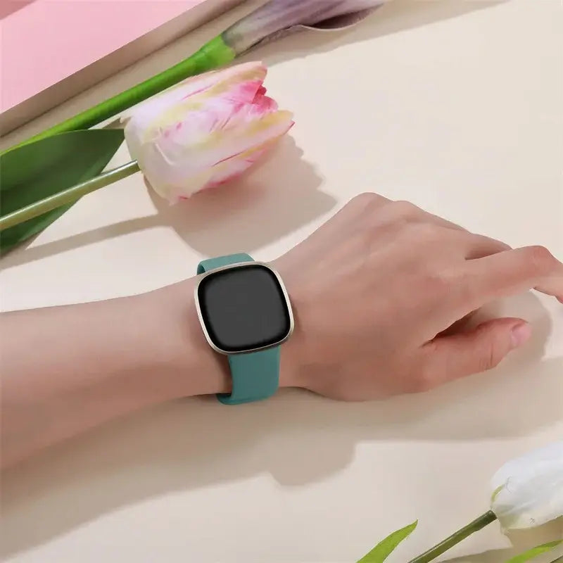 Fitbit Versa & Sense Silicone Double-Loop Band - Turquoise band worn on wrist