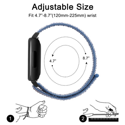 Adjustable nylon strap for Fitbit Inspire 3 fitting wrist sizes 4.7" to 8.7" for comfort and style.