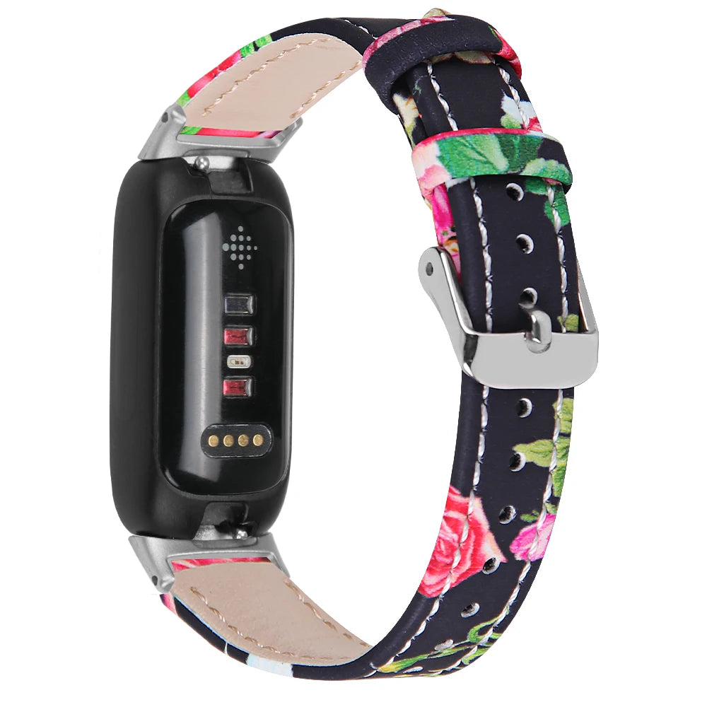 Colorful floral smartwatch band for Fitbit Inspire 3, designed for comfort and style, featuring a secure metal clasp.