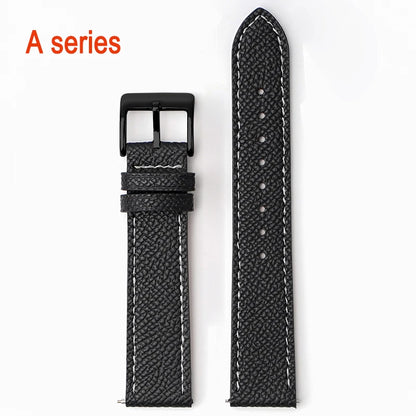 Garmin Epsom Leather Band in Black, White Stitching with Black Buckle