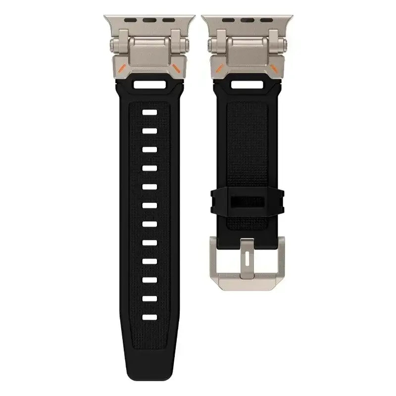 Black / Titanium Tone silicone Apple Watch band with metal connectors