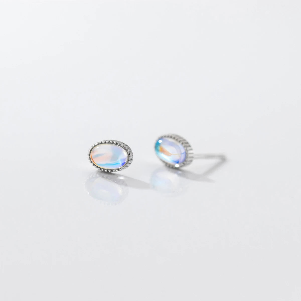 Moonstone Stud Earrings, 925 Sterling Silver, photo 3