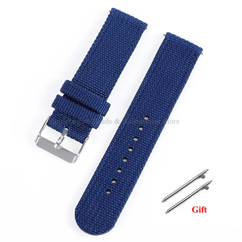 Samsung Galaxy Watch Textured Nylon Buckle Strap in Navy Blue / Silver Buckle