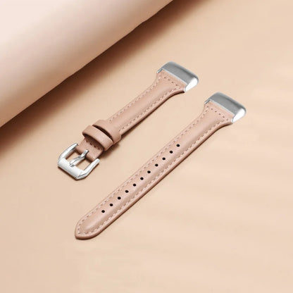 Slim leather strap for Fitbit Charge 5, stylish and comfortable smartwatch band, ideal for everyday wear.