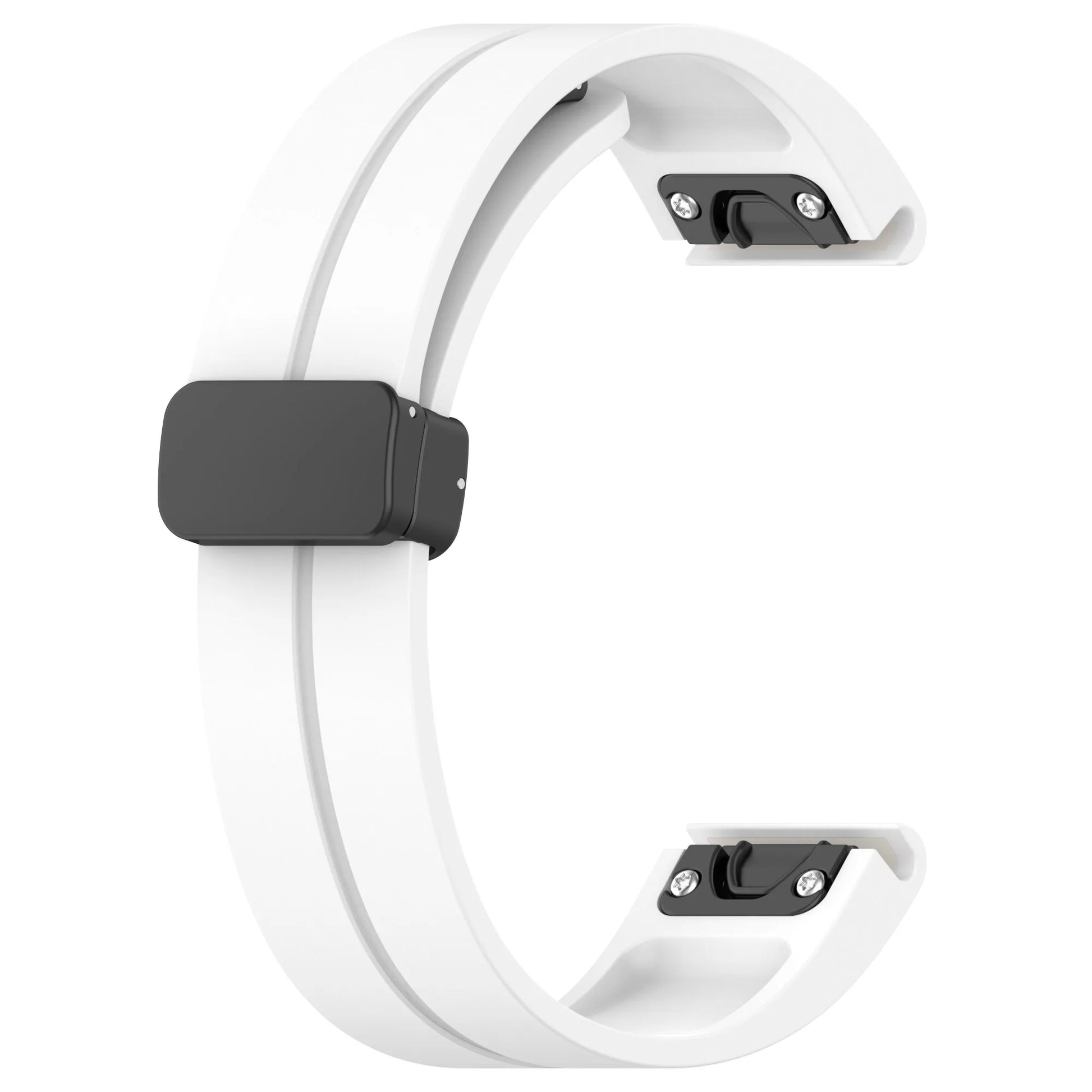 Garmin silicone strap in white, durable replacement band for smartwatch, adjustable quickfit design for comfort.