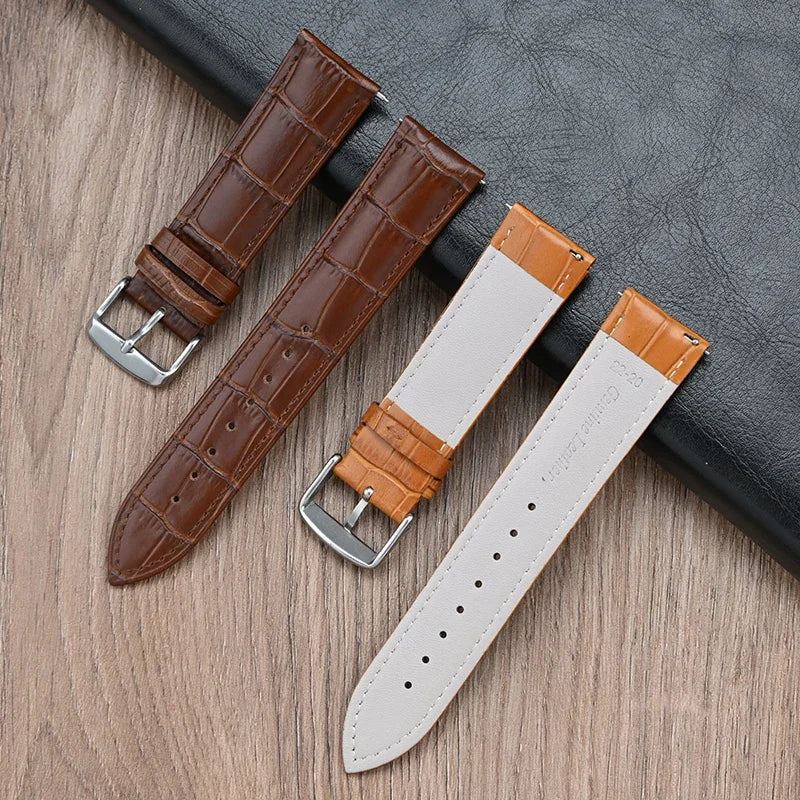 Croc-Embossed Leather Band in tan and white