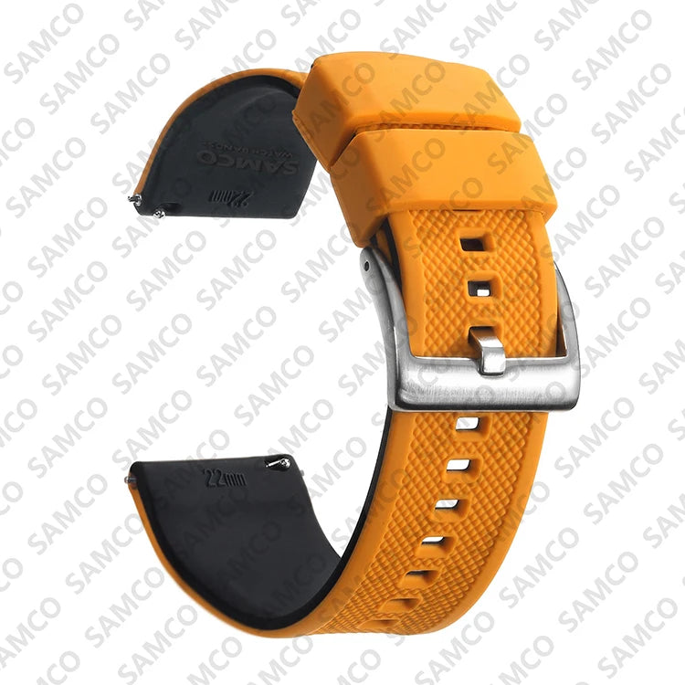 COROS Textured Silicone Watch Band with Buckle Choices - Orange / Black - Silver Buckle