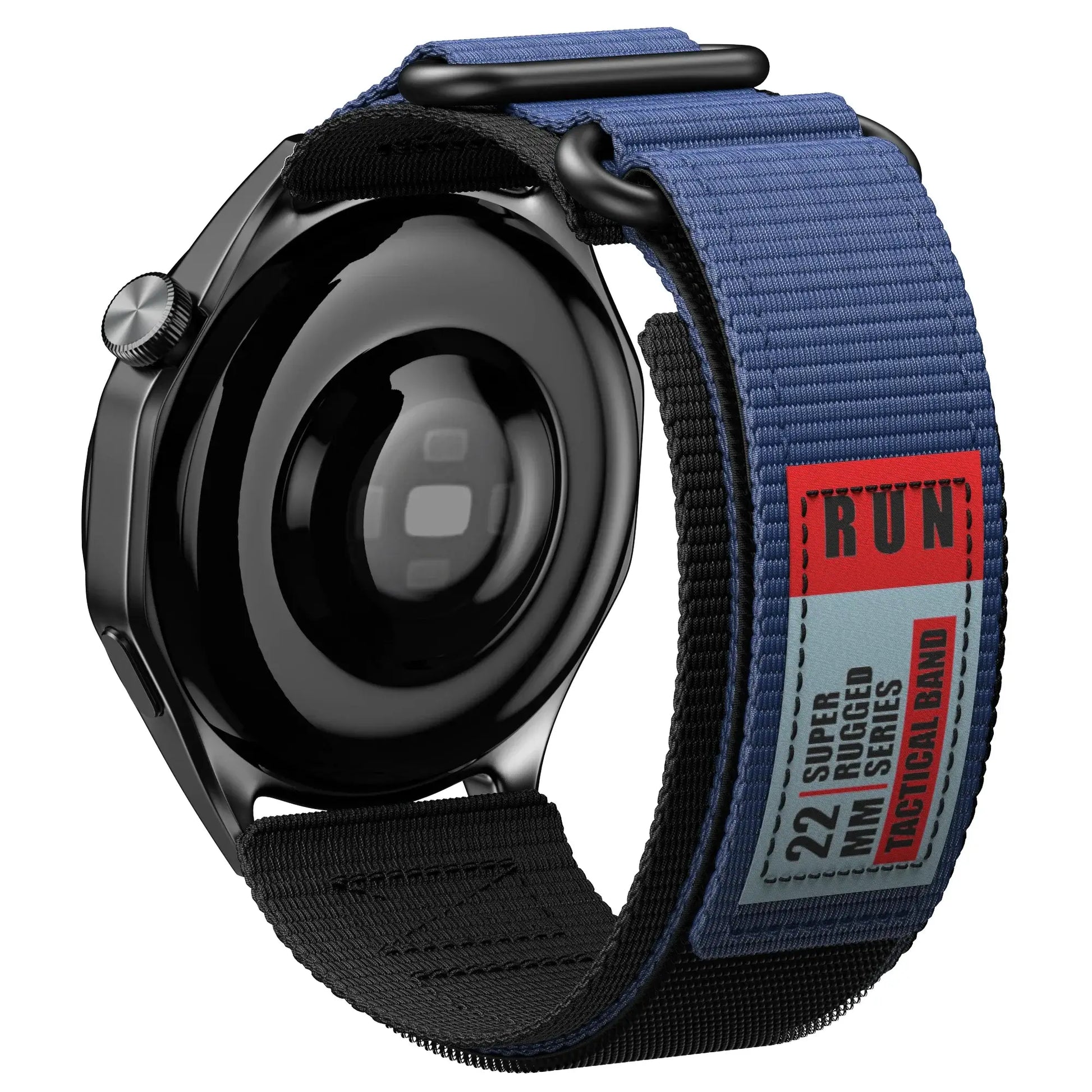 Samsung Galaxy Watch with durable nylon band and Velcro, showcasing tactical style and comfort for everyday use.