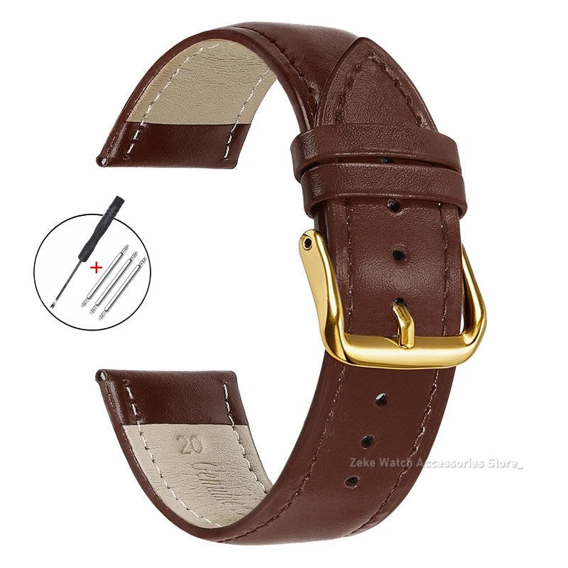 Slim Calfskin Band in Dark Brown with Gold Buckle