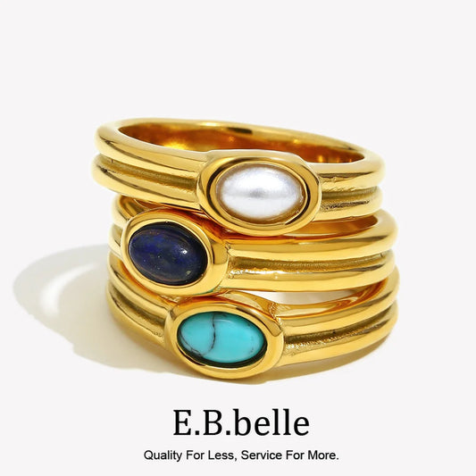 Paved lapis lazuli ring, gold-tone stainless steel