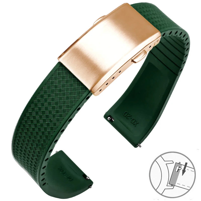 Garmin FKM Rubber Band in Green with Rose Gold Clasp