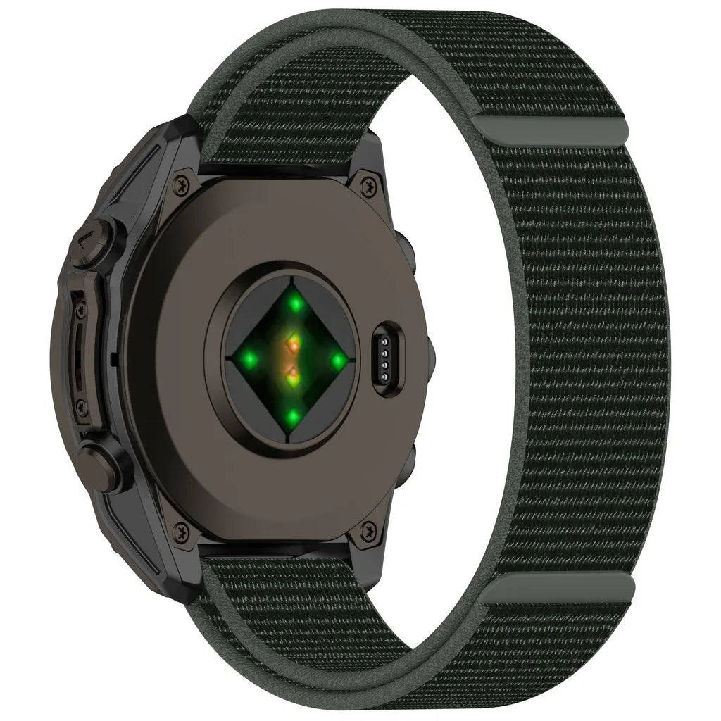 Garmin Nylon Loop Strap on smartwatch, breathable and durable replacement band for active lifestyles.