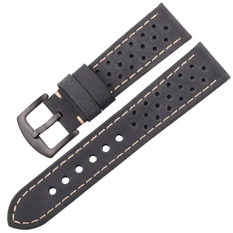 Samsung Galaxy Watch Perforated Leather Band in Black / Black Buckle