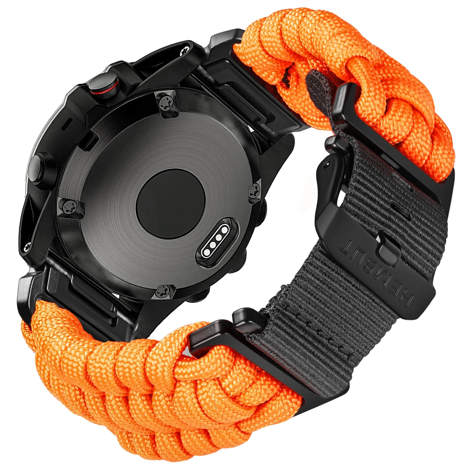 Garmin Paracord Watch Band Strap in vibrant orange, showcasing durable lightweight material for active lifestyles.