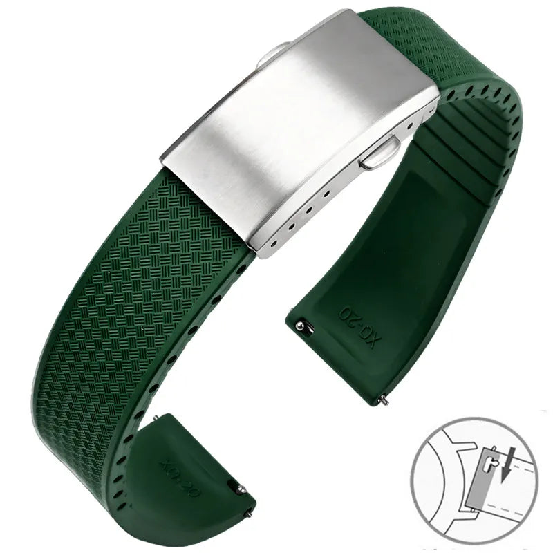 Garmin FKM Rubber Band in Green with Silver Clasp