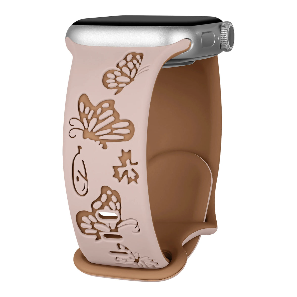 Two-Tone Butterfly Silicone Apple Watch Band in Soft Pink / Brown