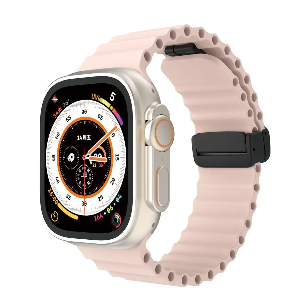 Soft Pink ridged silicone Apple Watch band with magnetic clasp