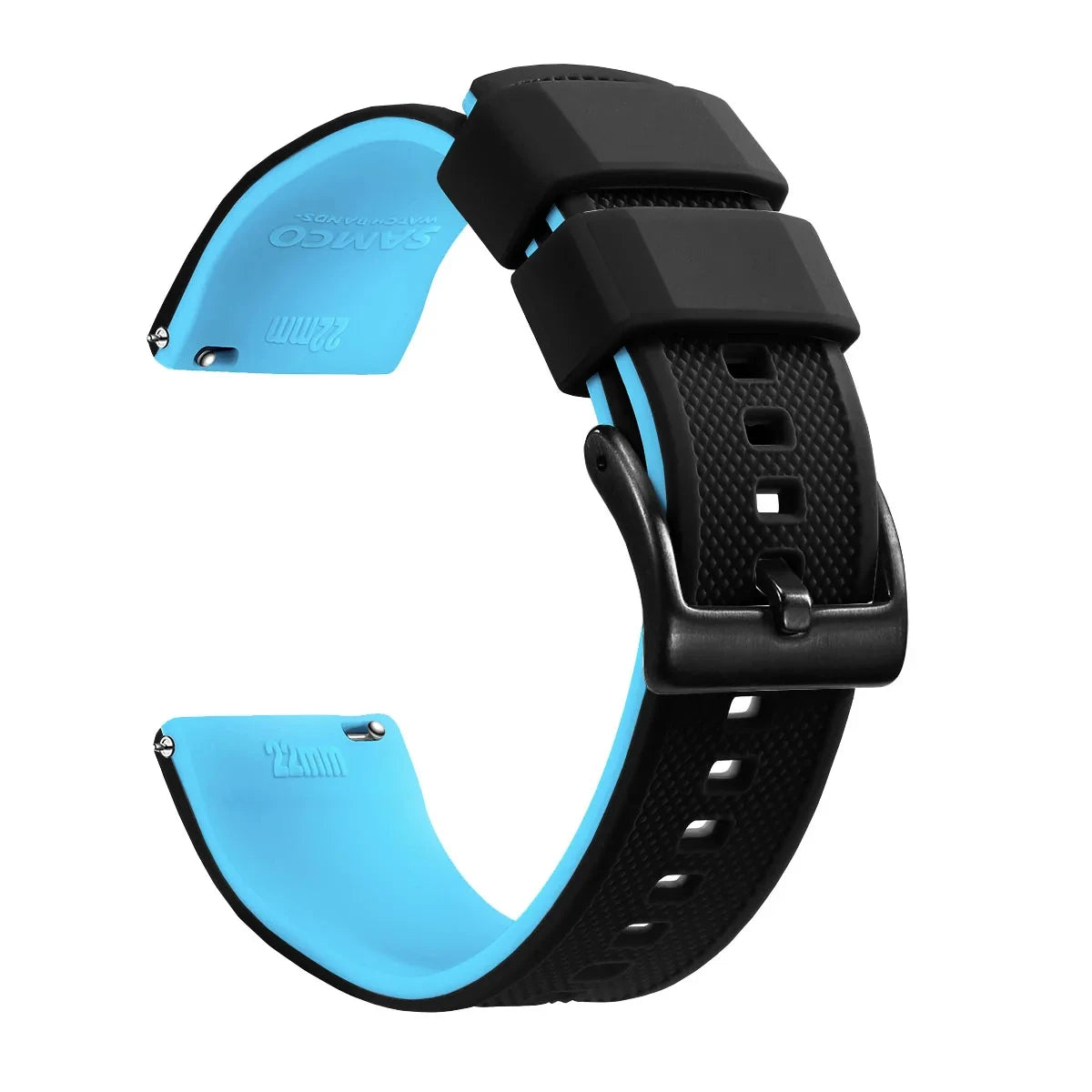 Motorola Moto Textured Silicone Band with Buckle Choices — Black / Sky Blue / Black Buckle