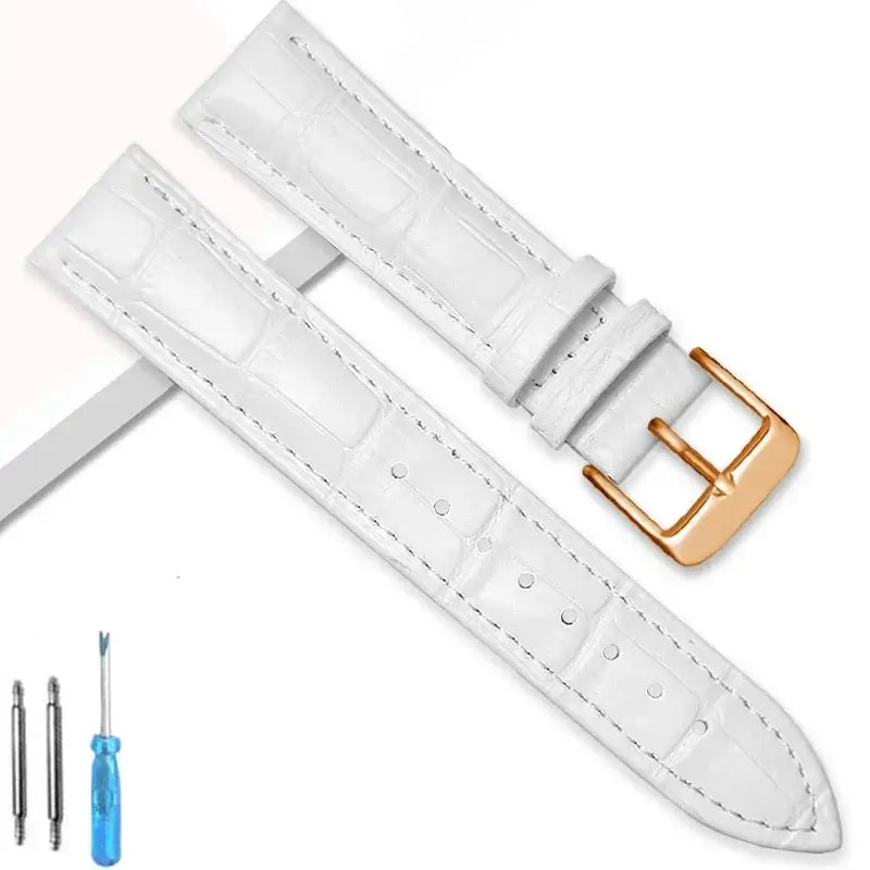 Samsung Galaxy Watch Crocodile-Pattern Buckle Leather Band in White / Rose Gold Buckle
