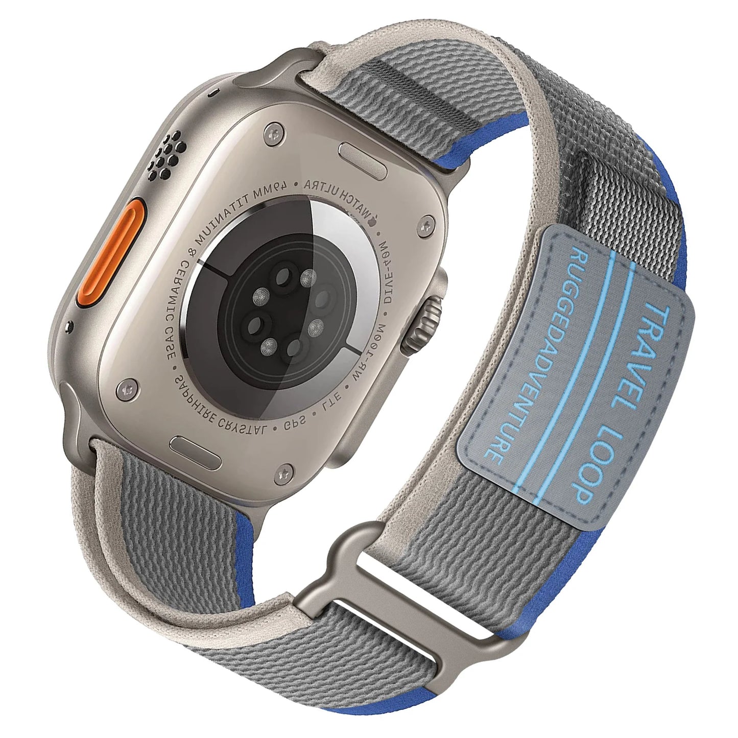 Apple Watch with a rugged nylon band, perfect for adventure and outdoor activities. Durable and adjustable for an active lifestyle.