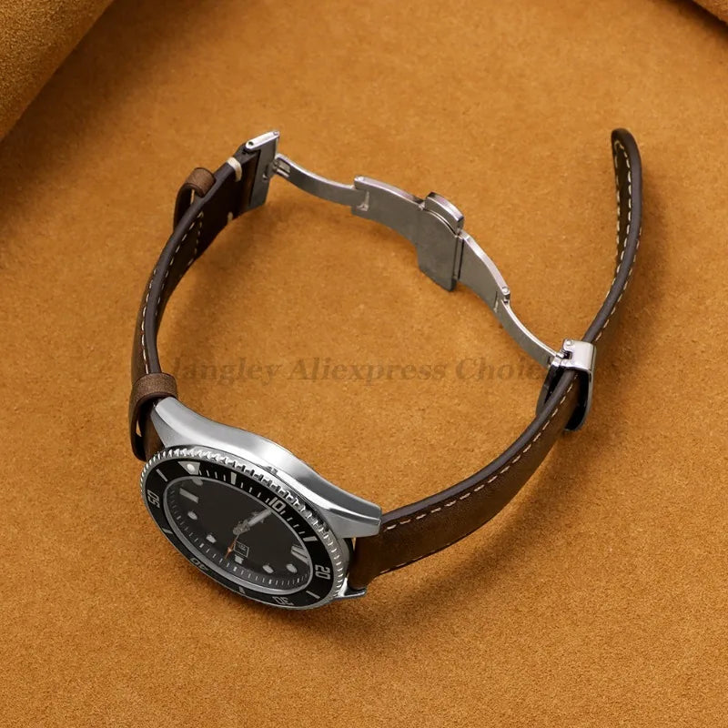 Calfskin Butterfly Clasp Band on a watch