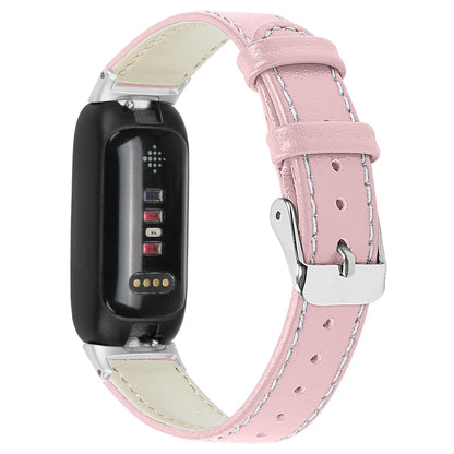 Fitbit Inspire 3 smartwatch with a stylish pink leather band, combining comfort and elegance for all-day wear.