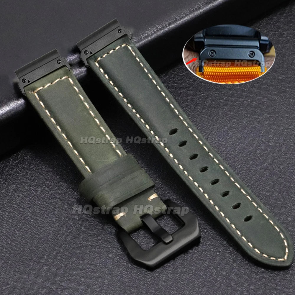 Garmin QuickFit Vintage Leather Band in Olive Green / Black