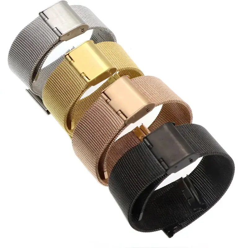 Four stainless steel mesh band finishes