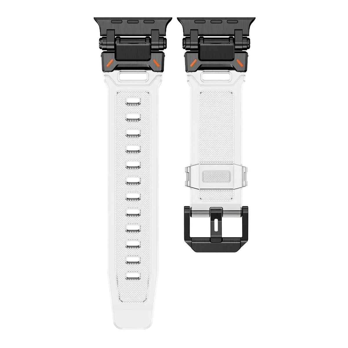 Clear / Black silicone Apple Watch band with metal connectors