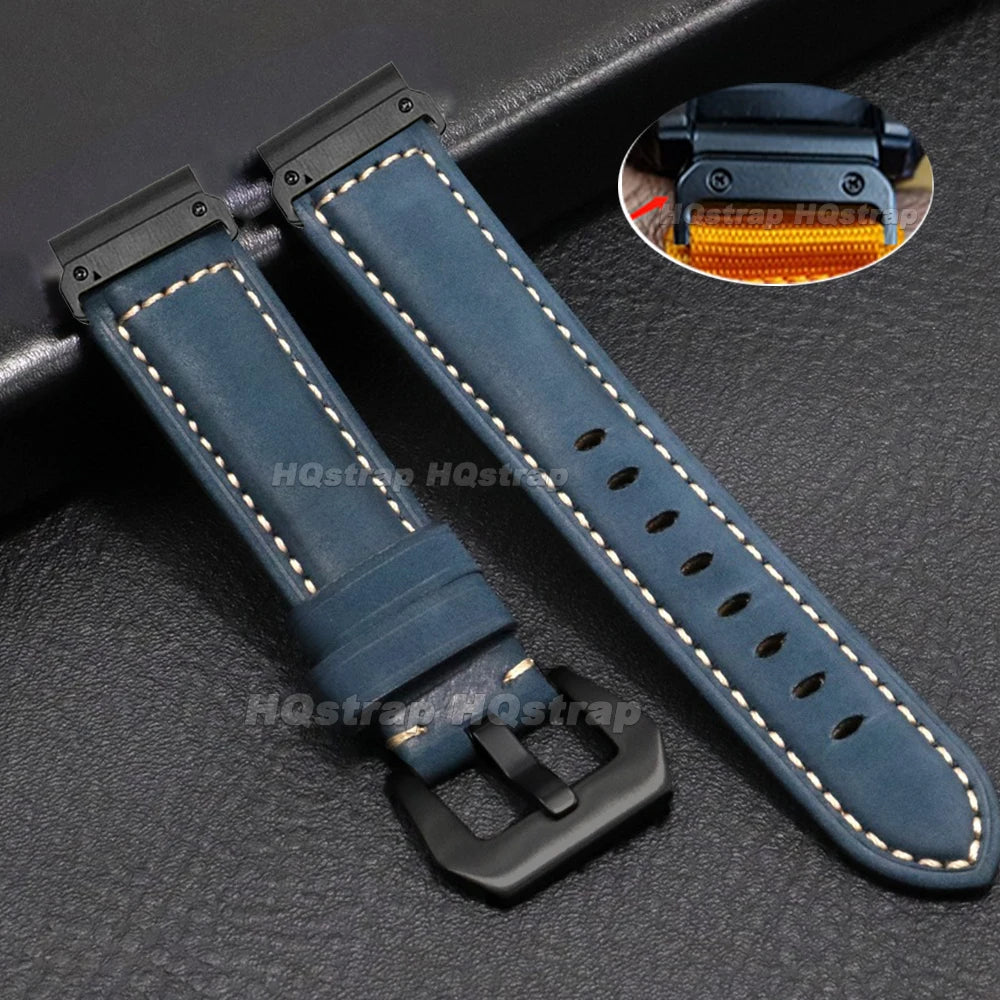 Garmin QuickFit Vintage Leather Band in Blue / Black