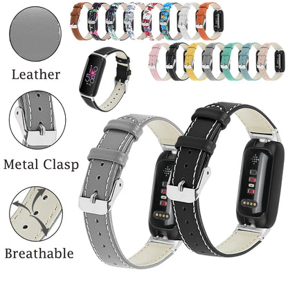 Fitbit Inspire 3 leather bands with metal clasp, showcasing breathable materials and stylish design for smartwatch.