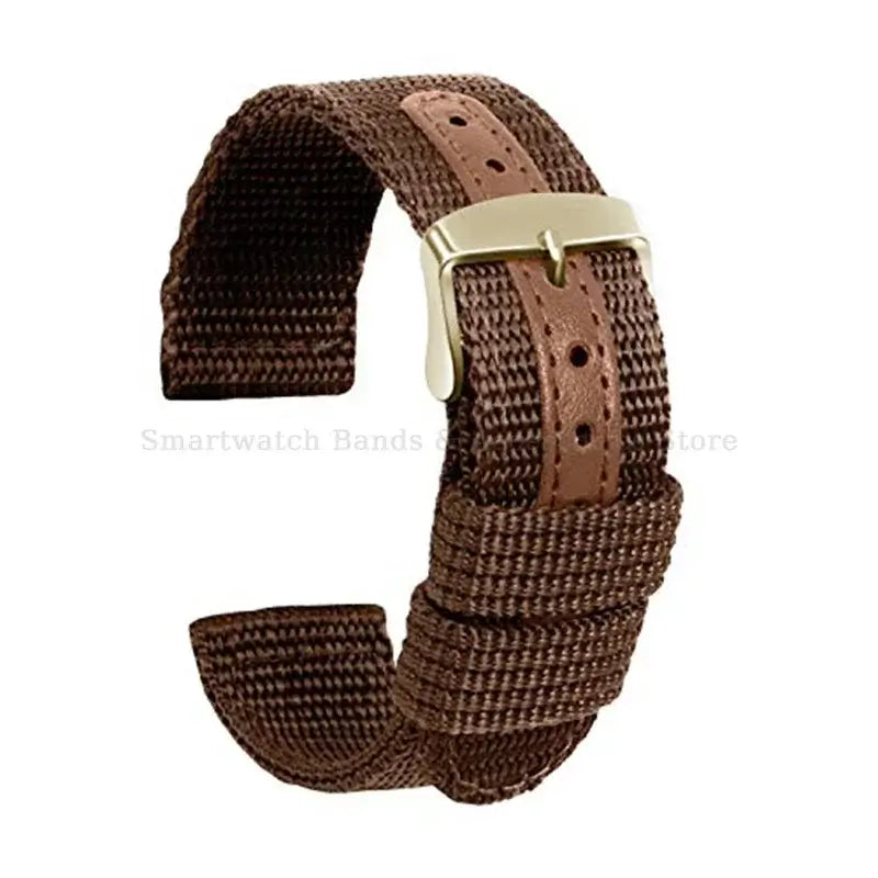 Samsung Galaxy Watch Reinforced Nylon Band in Coffee Brown / Gold Buckle