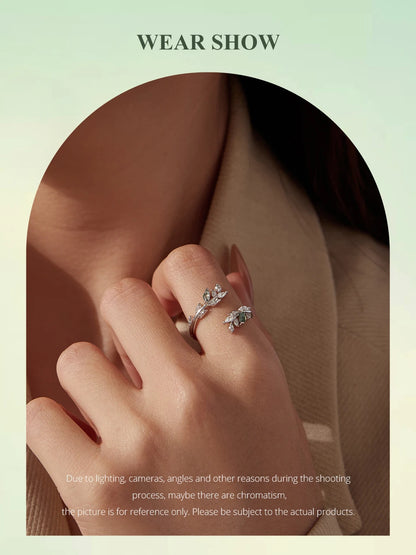 Moss Agate Leaf Open Ring, 925 Sterling Silver - view 9